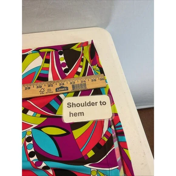 Jude Connally XL Sleeveless nylon Dress V-Neck Shift groovy psychedelic colorful - Picture 6 of 7